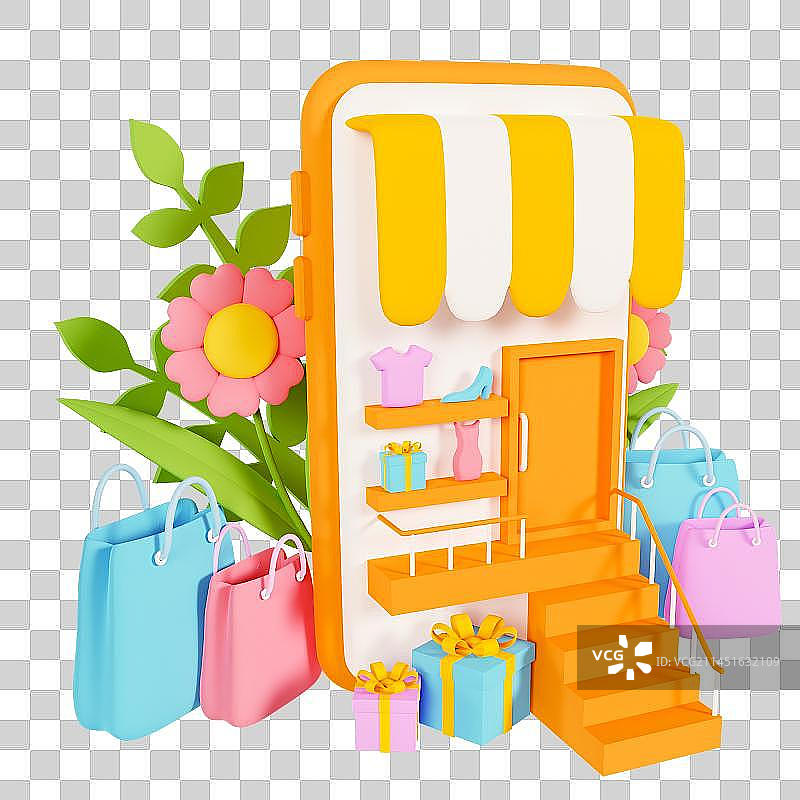 3D立体手机房子商店小程序店铺图标元素图片素材