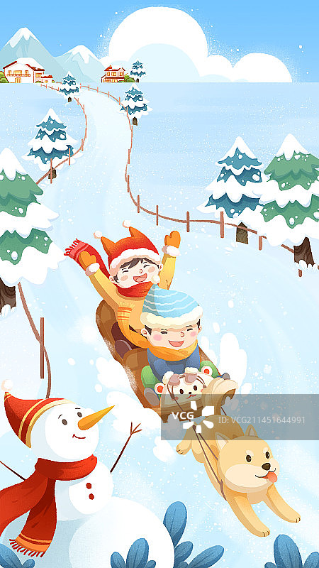滑雪冬季插画图片素材