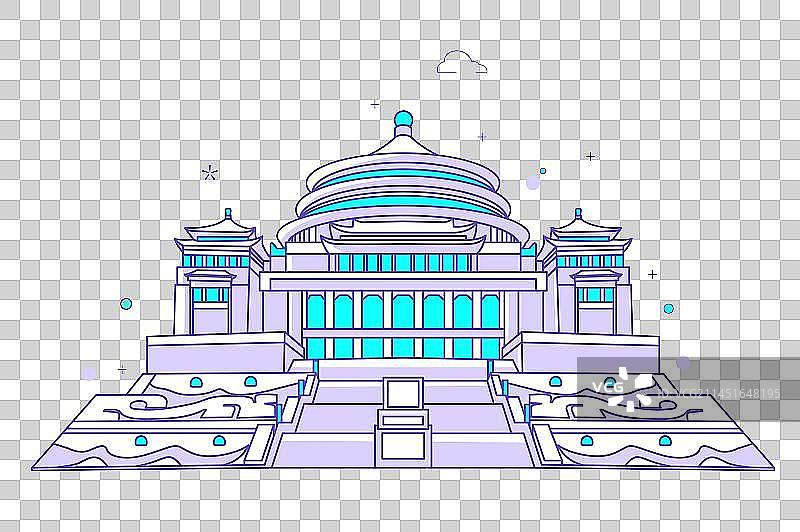 重庆人民大礼堂卡通线条风插画图片素材