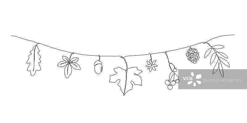 秋叶墙面装饰单线画图片素材