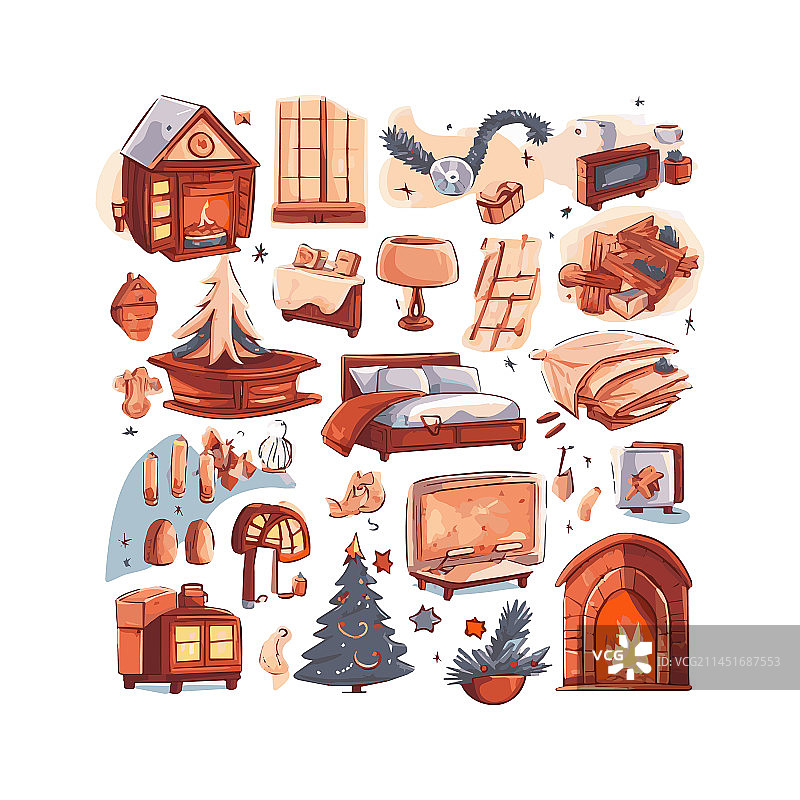 简约扁平圣诞节卡通元素图片素材