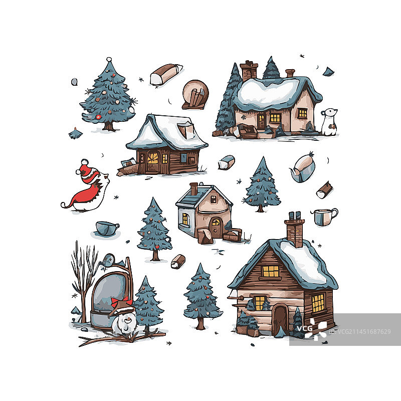 简约扁平圣诞节卡通元素图片素材