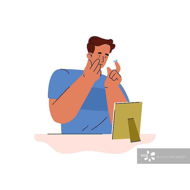 男人照镜子戴隐形眼镜图片素材