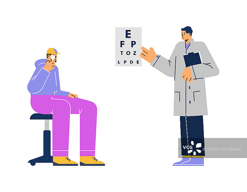 眼科医生站在视力检查器旁图片素材