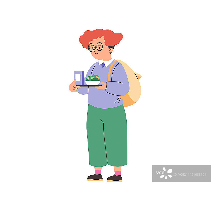 戴眼镜、背背包的微笑女孩图片素材