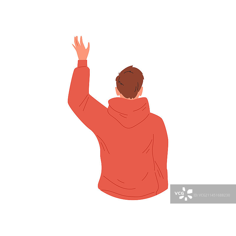 男人举手打招呼的背影图片素材