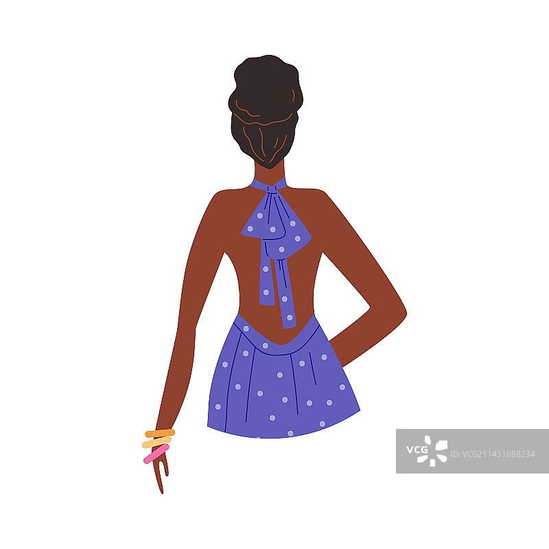 穿着露背蓝色连衣裙的漂亮黑人女人图片素材