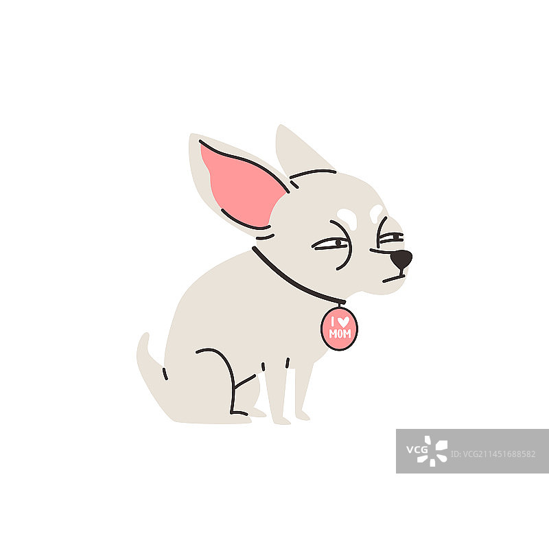 眯着眼睛的吉娃娃犬扁平风格图片素材
