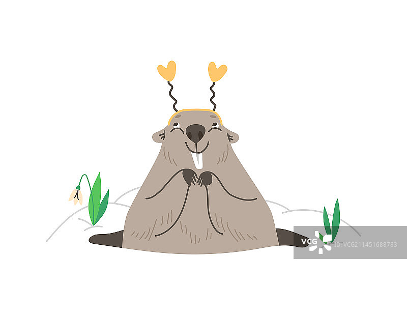 可爱土拨鼠探出洞口，边缘有装饰图片素材