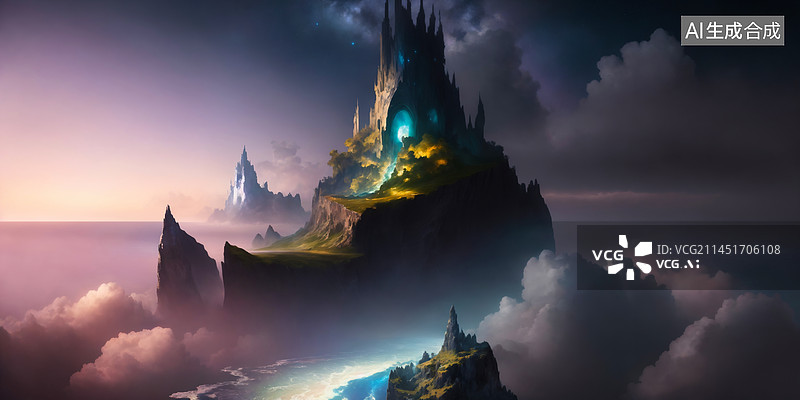 【AI数字艺术】奇幻海岛星辰风光壁纸图片素材