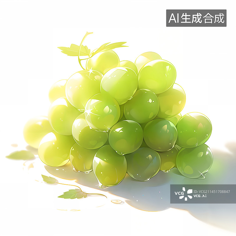 【AI数字艺术】一串新鲜的青葡萄提子水果插画图片素材
