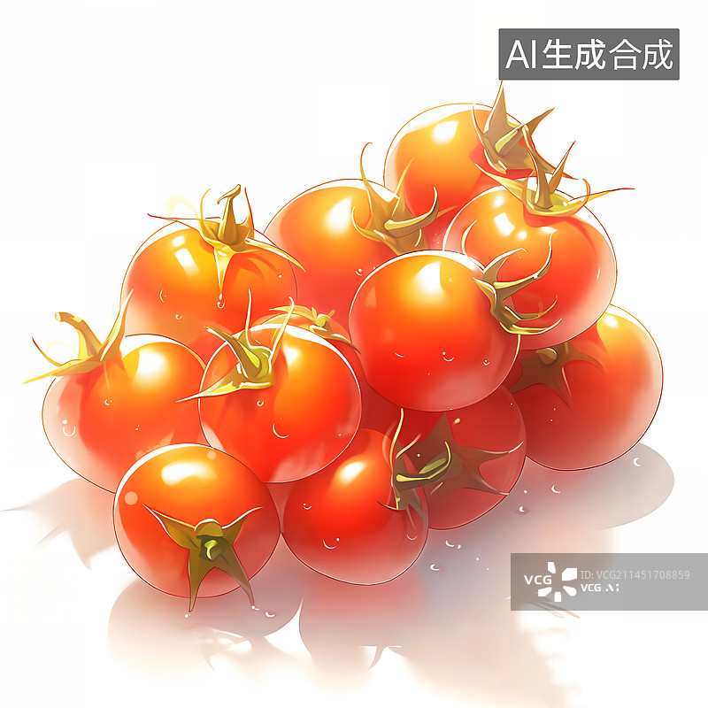 【AI数字艺术】新鲜的圣女果小番茄白色背景插画图片素材