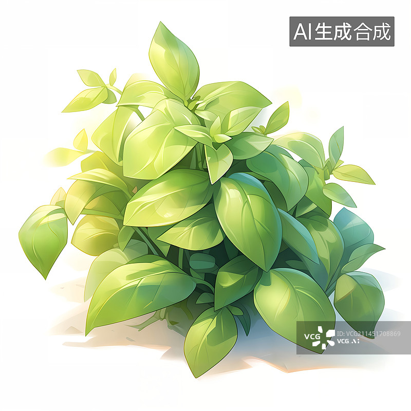 【AI数字艺术】新鲜的罗勒叶九层塔叶插画图片素材