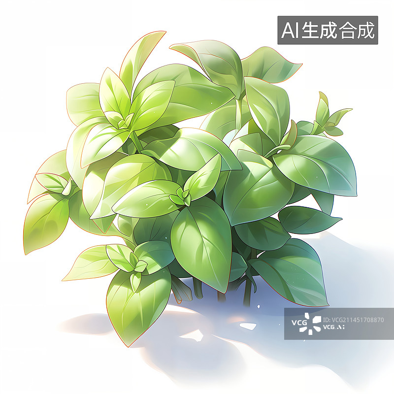 【AI数字艺术】新鲜的罗勒叶九层塔叶插画图片素材
