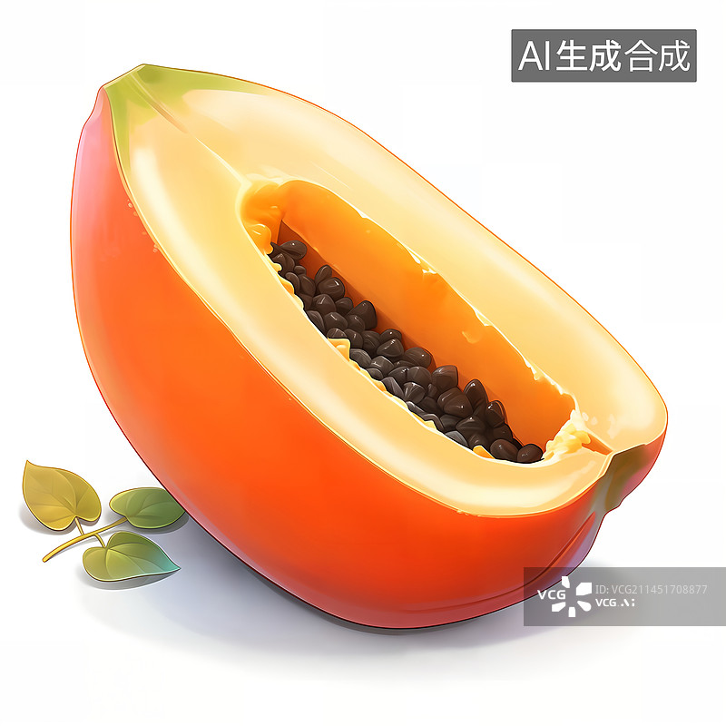 【AI数字艺术】切开的木瓜水果插画图片素材