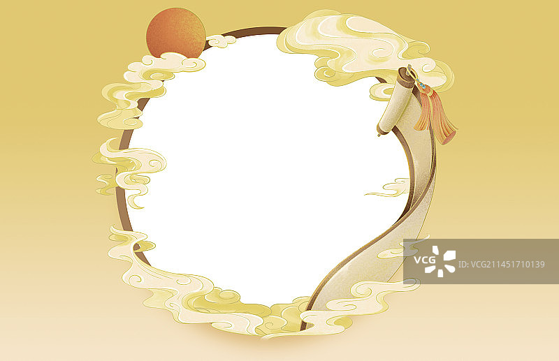 国潮插画祥云卷轴图片素材