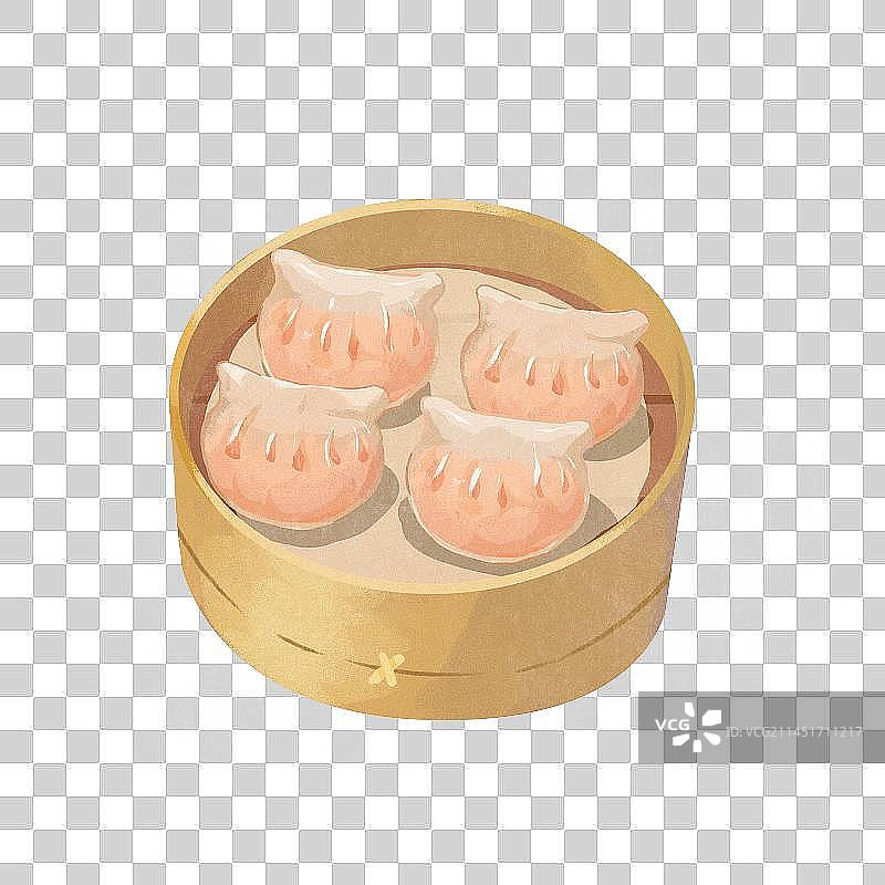 卡通广东早茶虾饺插画图片素材