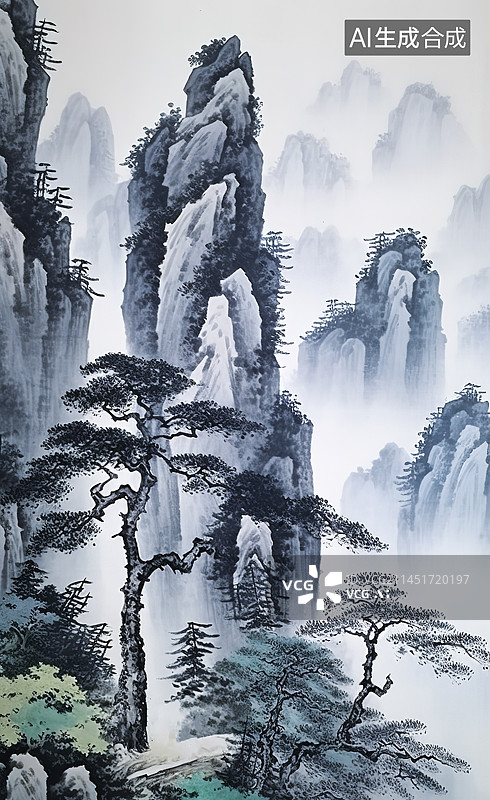 【AI数字艺术】国风山水画图片素材