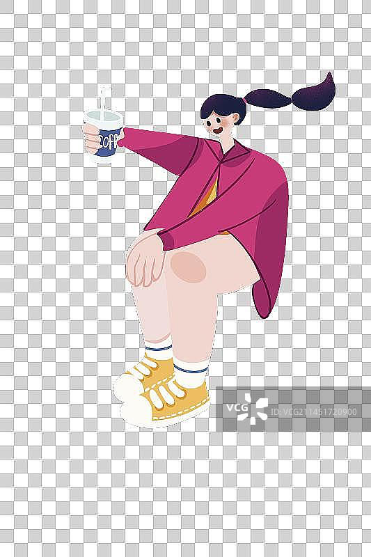 扁平免抠喝咖啡的人图片素材