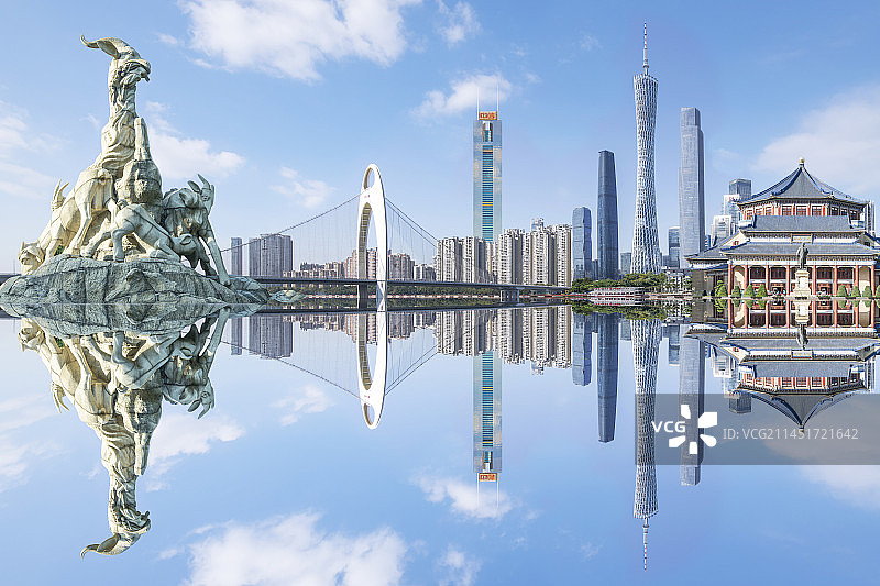 蓝天白云下的广州城市地标建筑城市风光图片素材