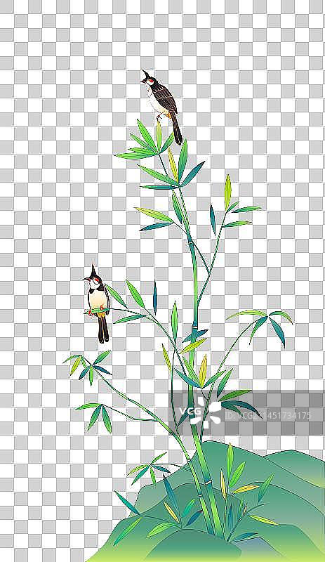 中国风竹鸟唯美矢量插画图片素材