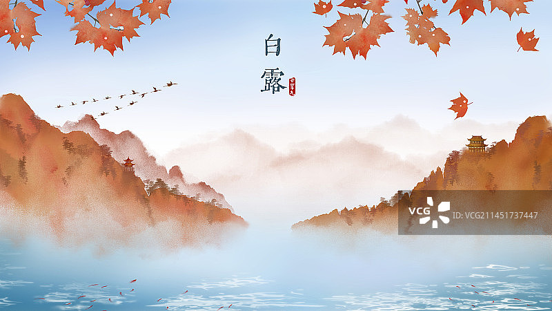 秋天大雁南飞白露节气插画图片素材