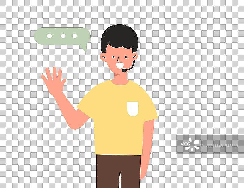 带着耳麦的客服人员讲解员老师扁平插画人物图片素材