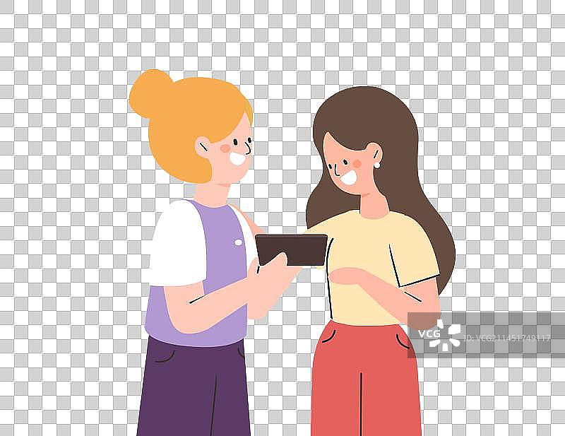 搭建聊天看手机对话双人女孩图片素材