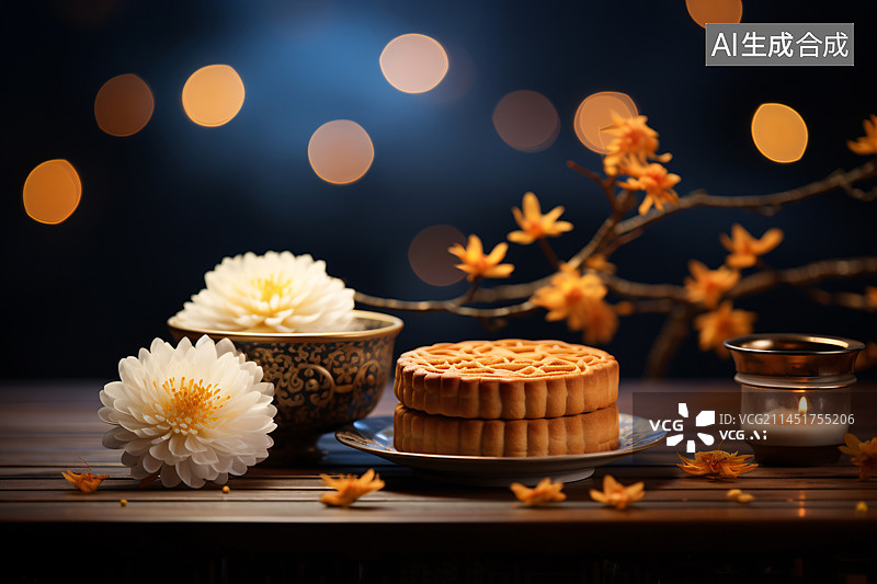 【AI数字艺术】中秋节月饼插画，中秋团圆活动背景图片素材