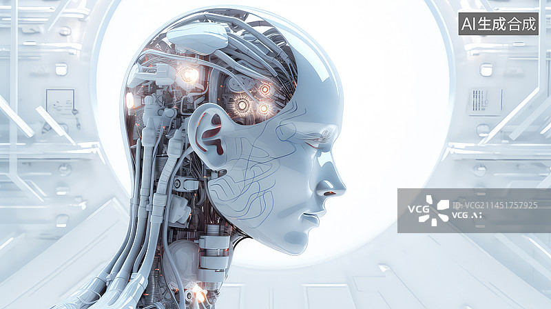 【AI数字艺术】脑机接口，未来的数据与机器人智能图片素材