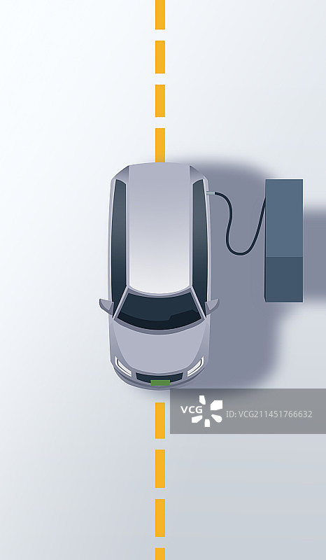 新能源汽车小轿车充电行驶公路马路充电桩先进科学技术发达俯瞰视角插画图片素材