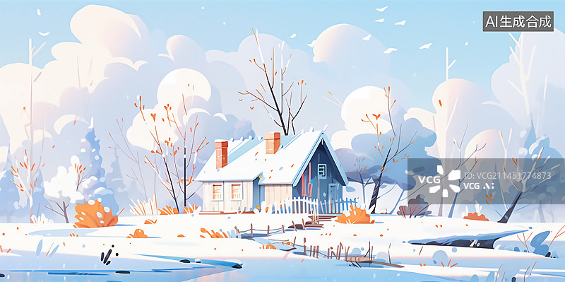 【AI数字艺术】冬天风景插画图片素材