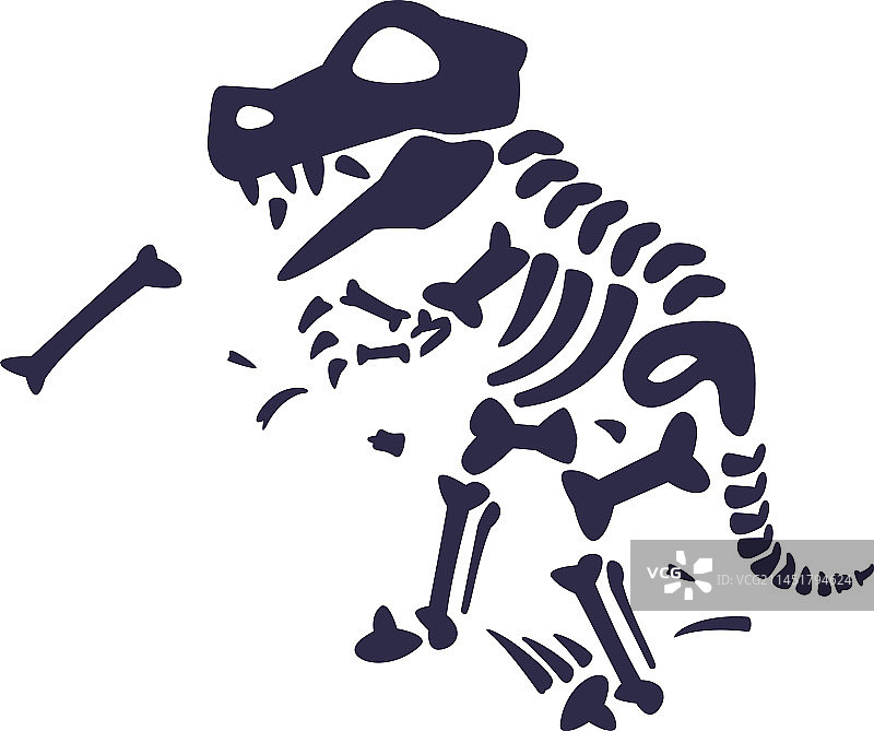 挖掘获得的黑色骨骼化石轮廓图片素材