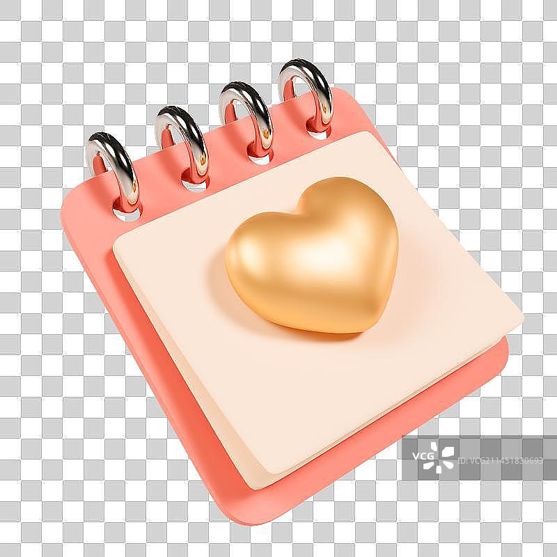 3D立体爱心情人节日历元素图片素材