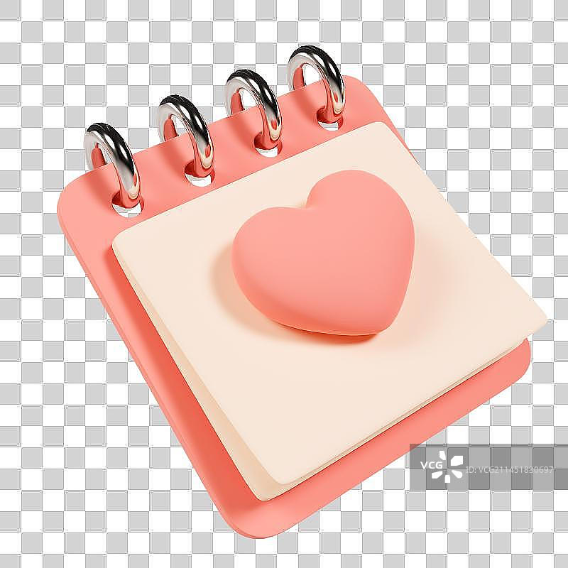 3D立体爱心情人节日历元素图片素材