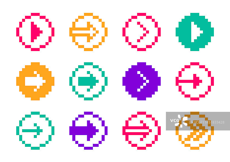 圆形8位像素箭头图标集图片素材