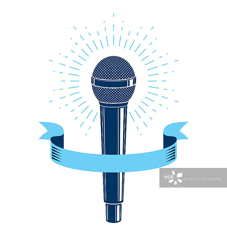 白色MC上的麦克风标志或徽章图片素材