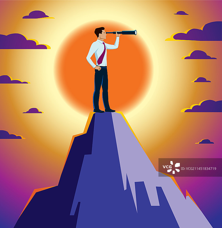 商人用单筒望远镜寻找机会图片素材