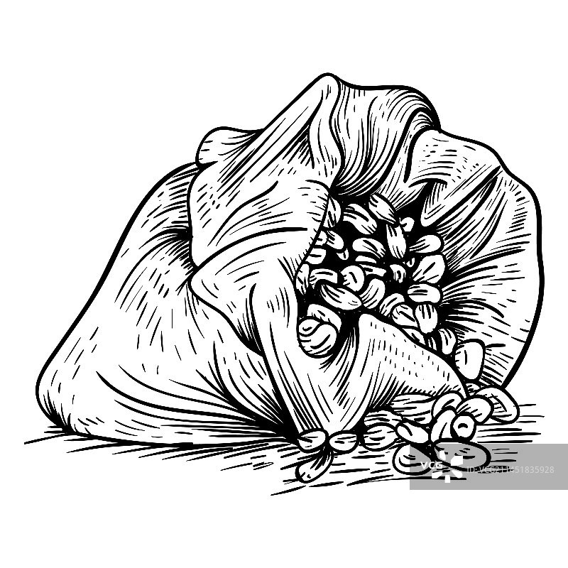 手绘可可豆麻袋图片素材