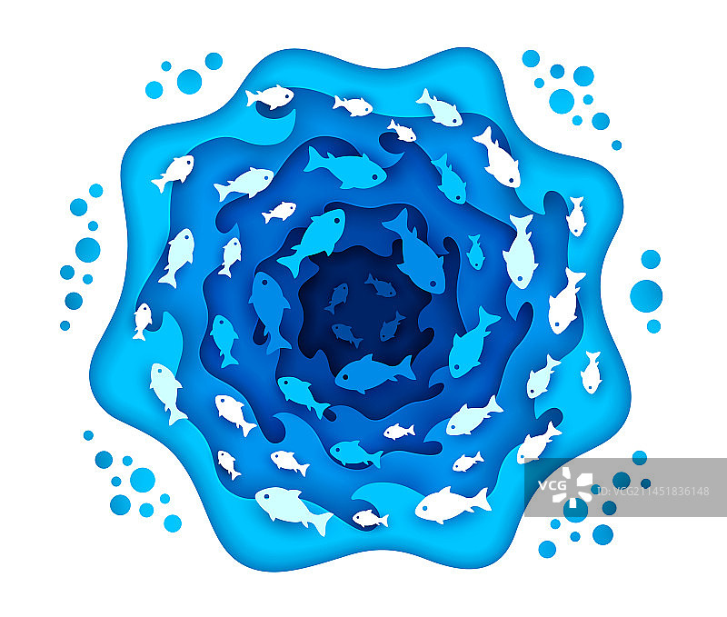 热带鱼群剪纸海洋风图片素材