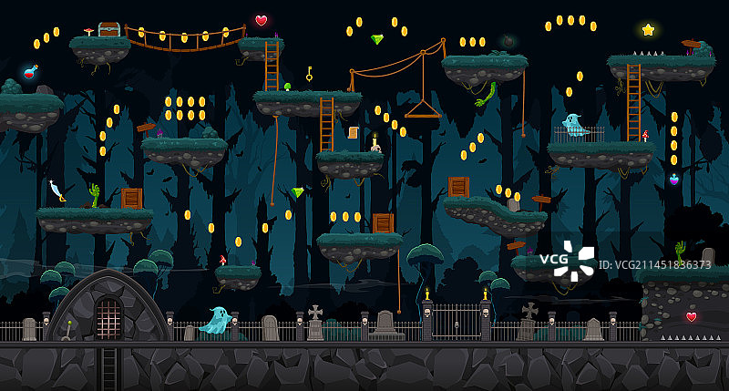 墓地游戏关卡地图UI夜景图片素材