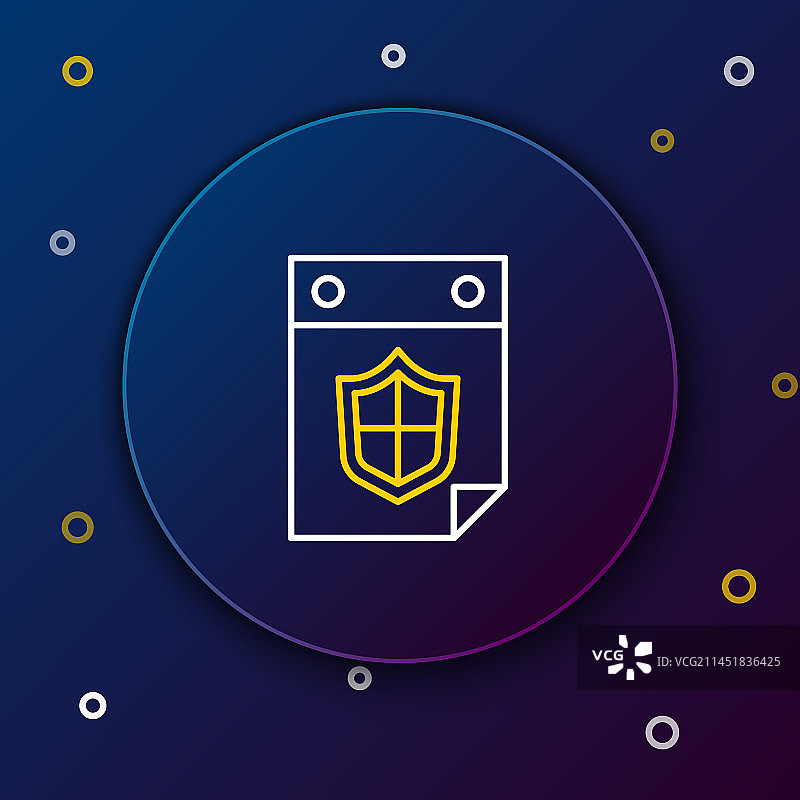 蓝色背景上的日历保护盾线条图标图片素材