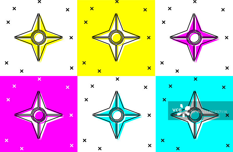 彩色背景上的日本忍者飞镖图标图片素材