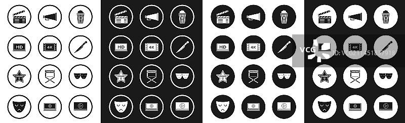 纸板箱爆米花电影场记板刀具套装图片素材
