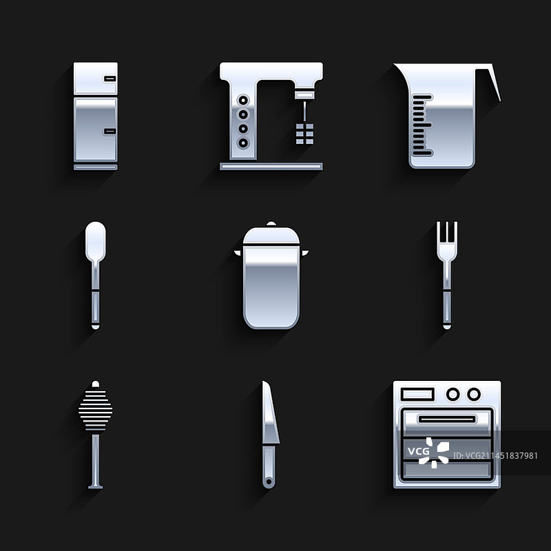 烹饪锅、刀、烤箱叉和蜂蜜勺组合图片素材