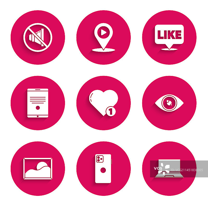 点赞、红心、智能手机图标图片素材