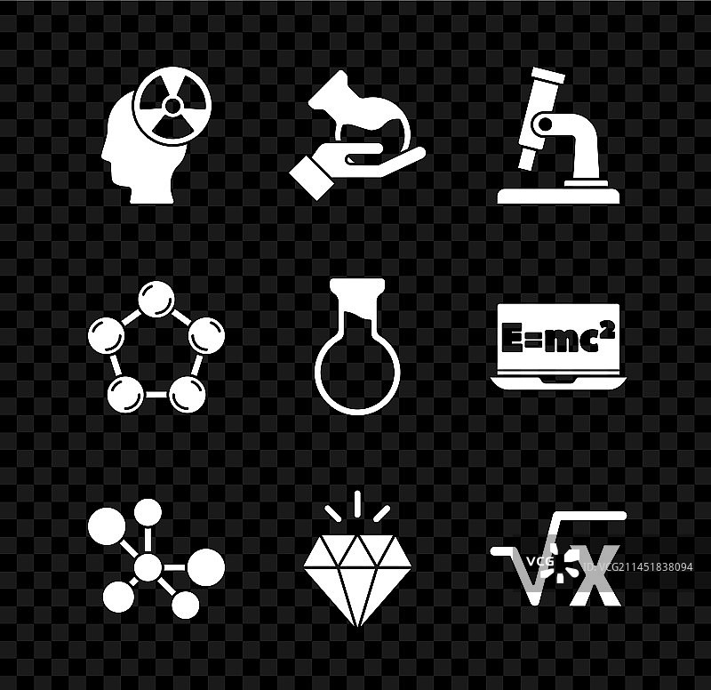 头部、辐射标志、试管和烧瓶合集图片素材