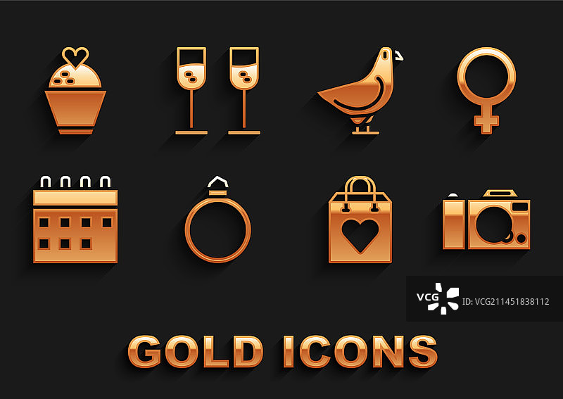 钻石订婚戒指、女性性别符号设置图片素材