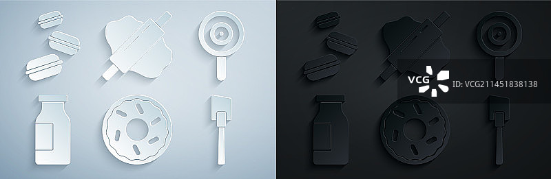 甜甜圈棒棒糖牛奶瓶刮刀组合图片素材