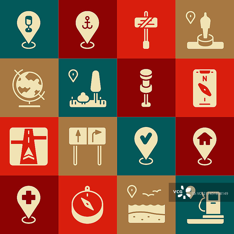 位置、加油站和带房屋的指南针图片素材